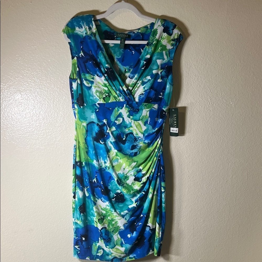 Lauren by Ralph Lauren Blue and Green Floral Midi Dress size 12P